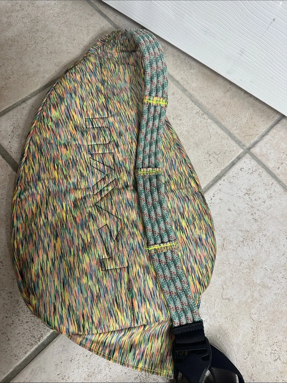 Kavu Multicolor Rope Sling Backpack with Teal Zipper